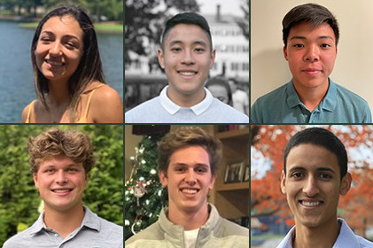 clockwise from upper left: Maria Castro ’23, Brandon Chen ’23, Andrew Xu ’25, Tunmay Gerg ’22, Scott Dayton ’23, Harrison Stropkay ’25