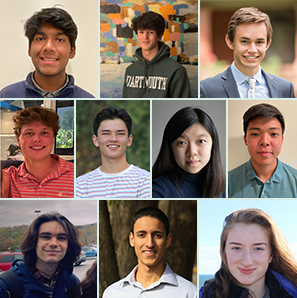 composite image of class of 2025 Byrne Scholars, left to right: Ahrav Jain, Garrett H. Cheng, Carter Kruse; second row, left to right: Harrison Stropkay, Logan Dailey, Allison Zhuang, Andrew Xu; third row, left to right: Niccolo Campolo, Tunmay Gerg, Katie Cox