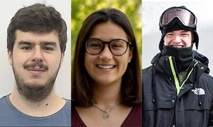 left to right: fifth year PhD student Richard Haburcak, Sofia Goncalves ’25, and Evan Barrett ’24