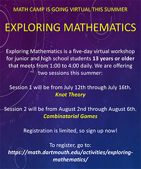 image of poster for Dartmouth Math Camp 2021: Exploring Mathematics