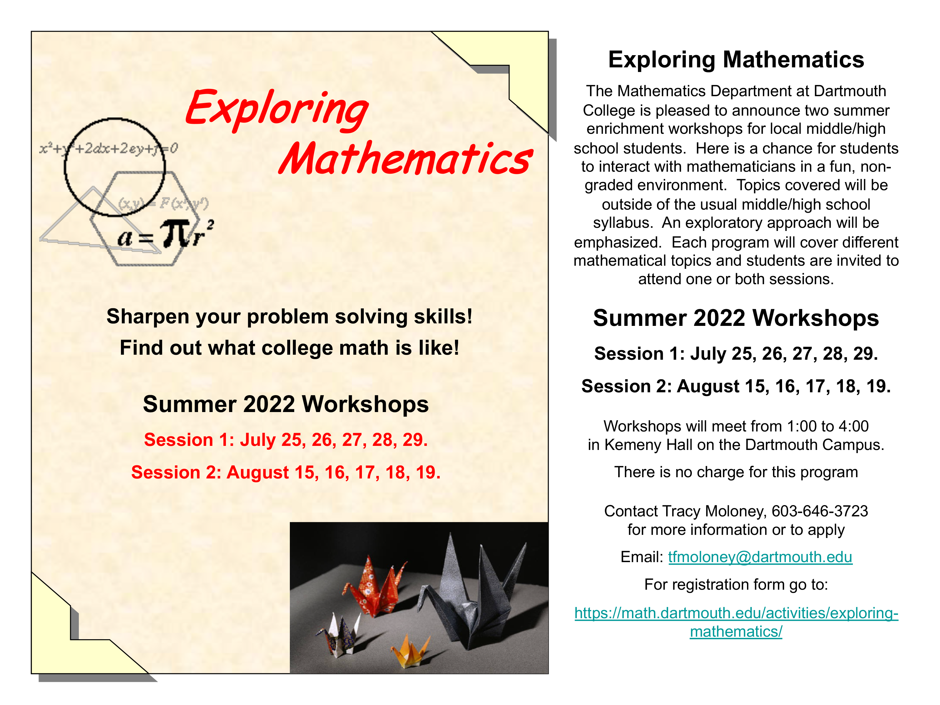 Department News and Happenings Mathematics at Dartmouth