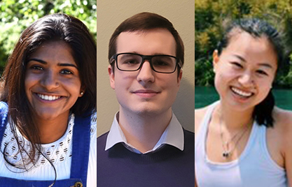 composite photo of 2022 senior honors theses students, from left: Archita Harathi ’22, Zachary Couvillion ’22, and Ivy Junqing Yan ’22