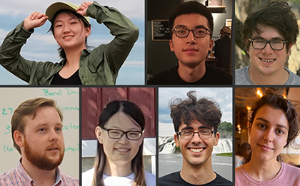 composite image of 2021 incoming graduate students, clockwise from upper left: Jiayi Chen, Haochen Wu, Casey Dowdle, Anna Vasenina, Peter Nielsen, Yanbing Gu, and Jonathan Lindbloom