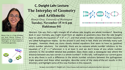 poster for Lahr lecture by Bianca Viray, with photo and abstract