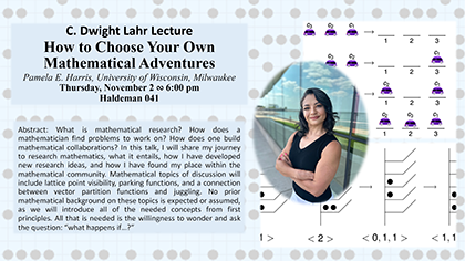 poster for Lahr lecture by Pamela Harris, with photo and abstract