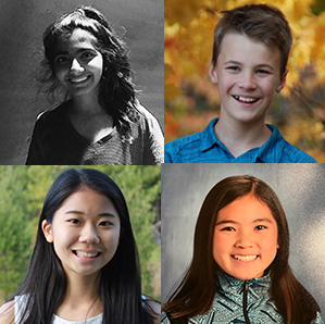 composite photo of 2021 local Math Essay Contest winners, clockwise from upper left: Saia Patel, Ben Hourdequin, Allyson Lee, and Sora Shirai