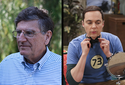 composite photo of Carl Pomerance and the fictional character Sheldon Cooper