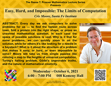 poster for Prosser lecture by Christopher Moore, with photo and abstract